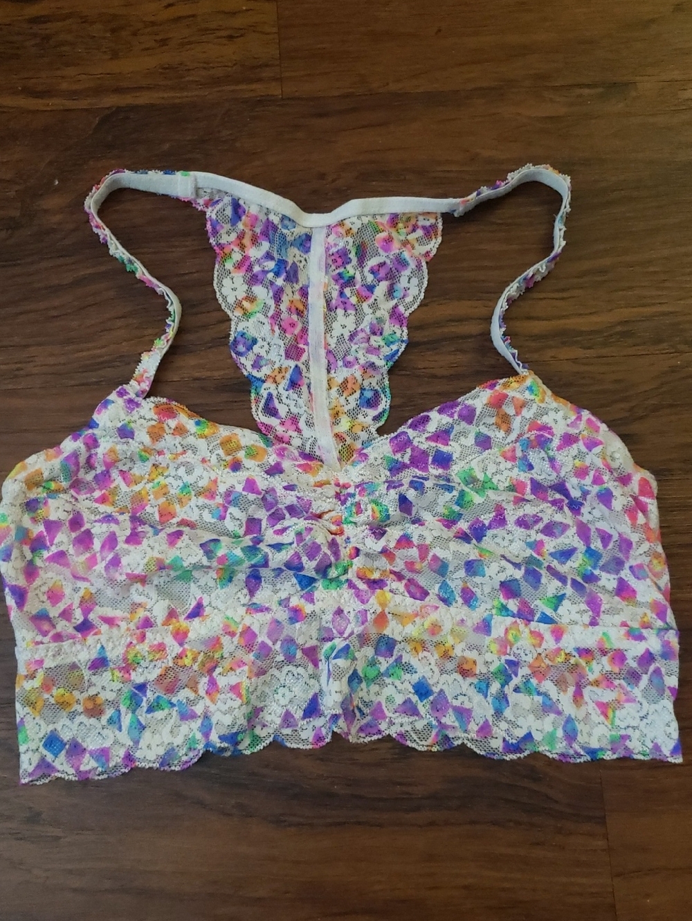 Victoria's Secret Rainbow Floral Lace Bralette Size Medium Feminine Festival